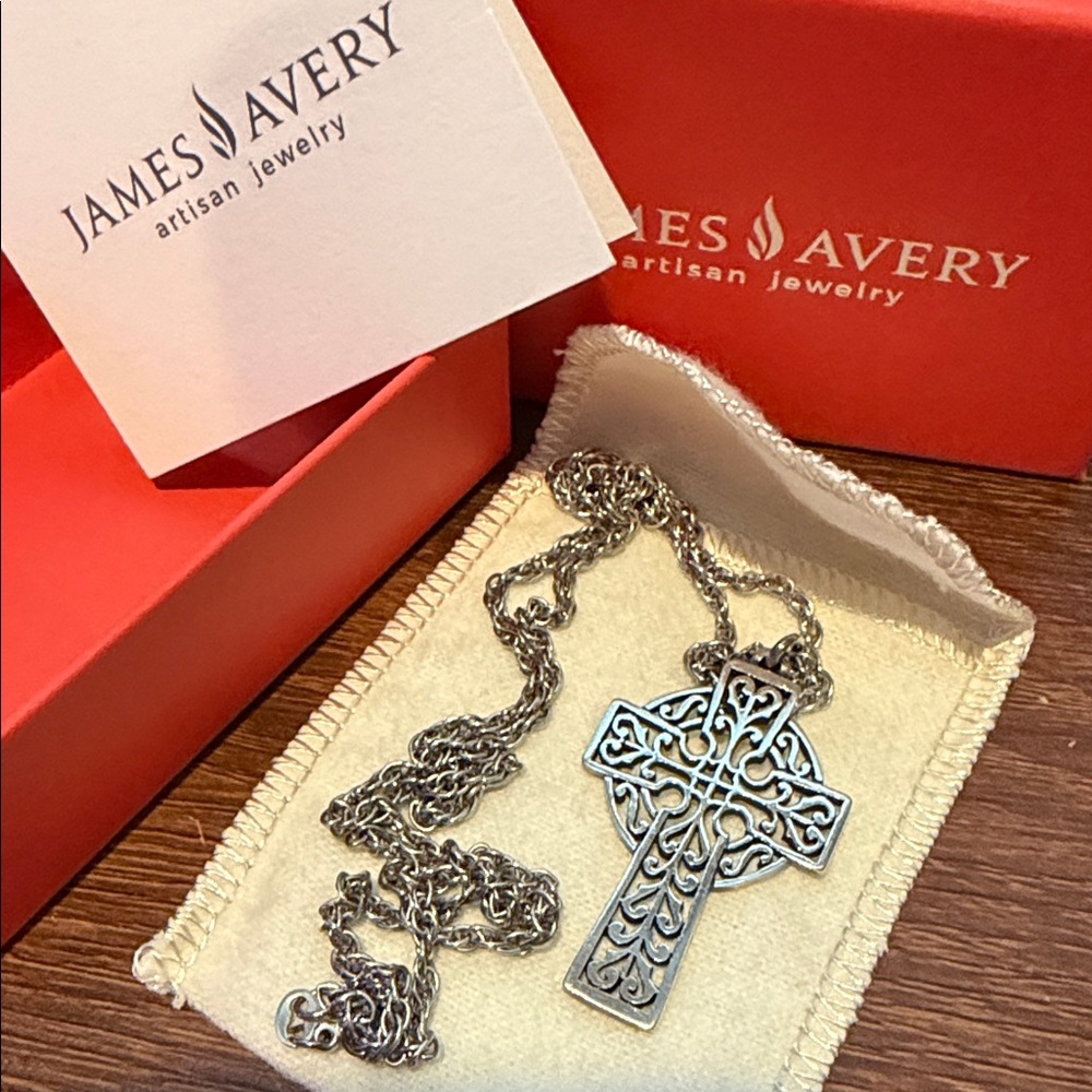James Avery Sterling Silver Retired Celtic Cross Pendant & Necklace